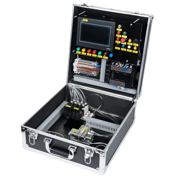 Omron CP2E Pneumatic Component Timing Control Equipment - Professional Omron PLC training kit with complete documentation, wiring diagrams and training videos