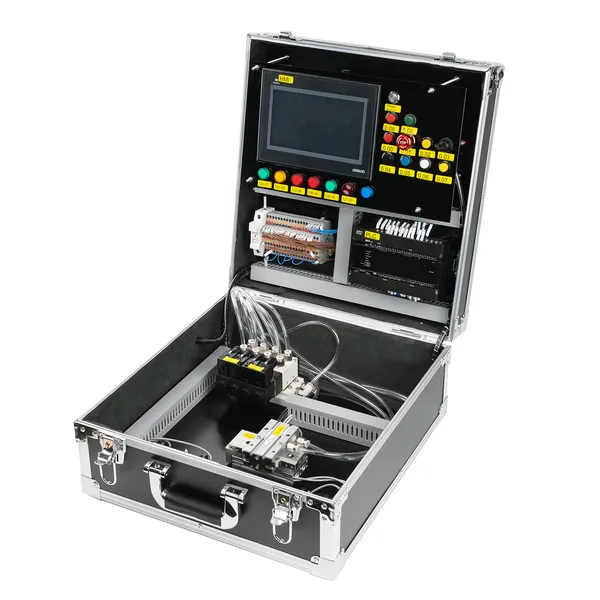 Omron NX1P2 Pneumatic Component Timing Control Equipment - Professional Omron PLC training kit with complete documentation, wiring diagrams and training videos
